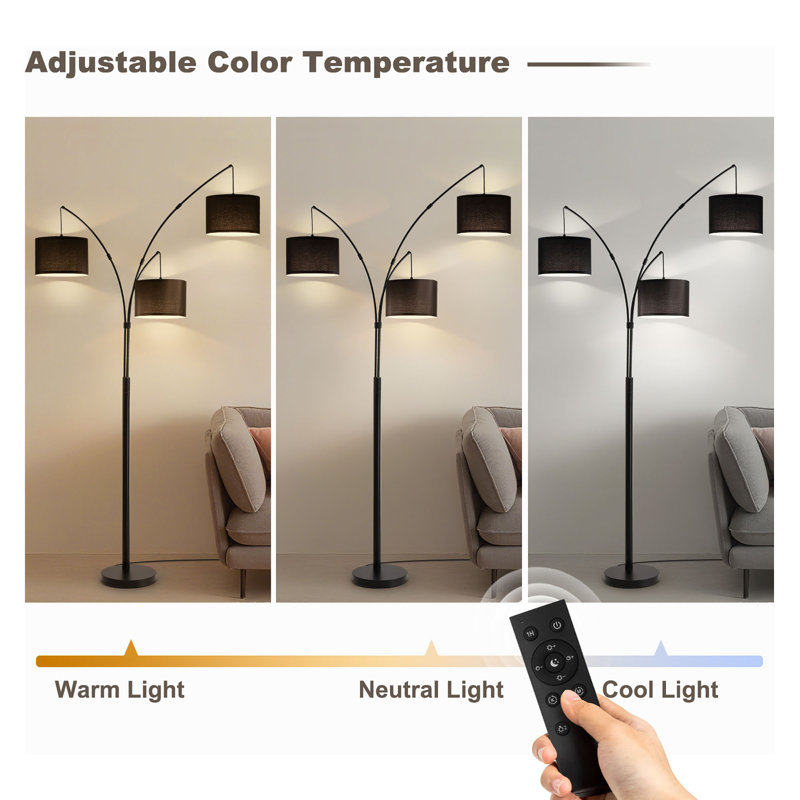 Lampe sur pied à intensité variable à 3 couleurs à intensité variable avec télécommande, lampe sur pied moderne, Noir, Noir