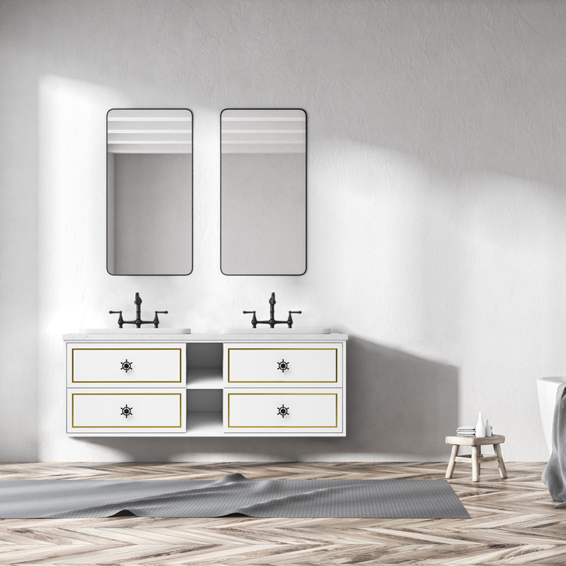 Meuble-lavabo double 60 po avec plateau en marbre Adifaah