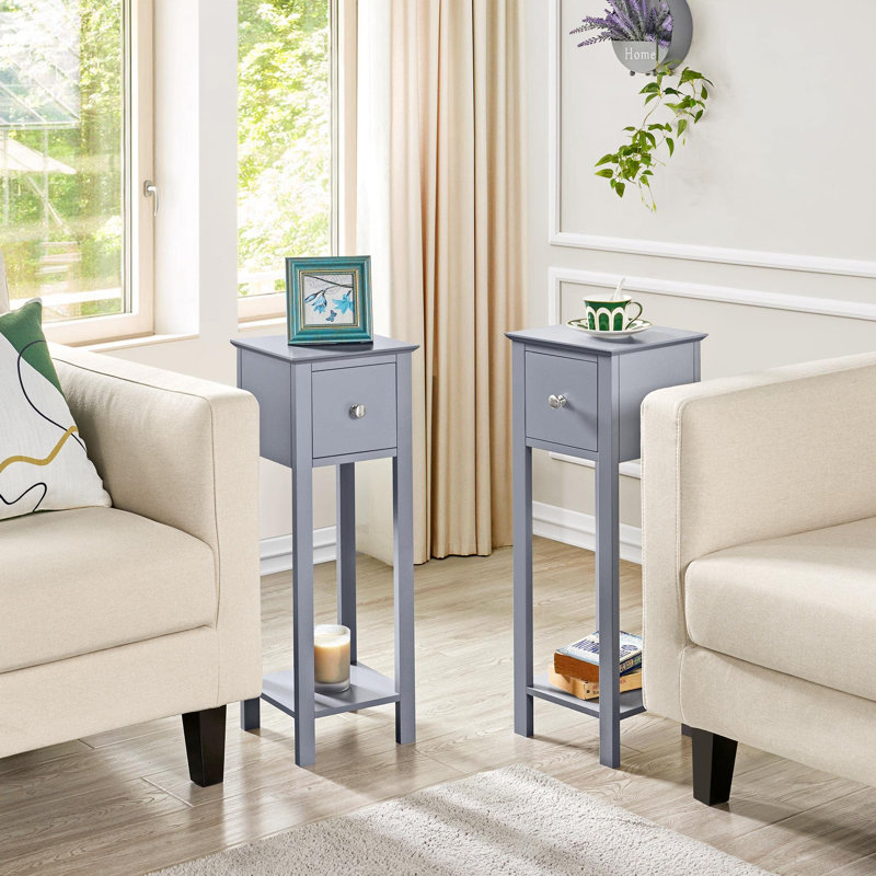 URBNLIVING 25cm W Manufactured Wood Bedside Table, Blue