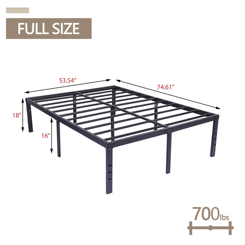 Base de lit plateforme en métal, Double, Noir