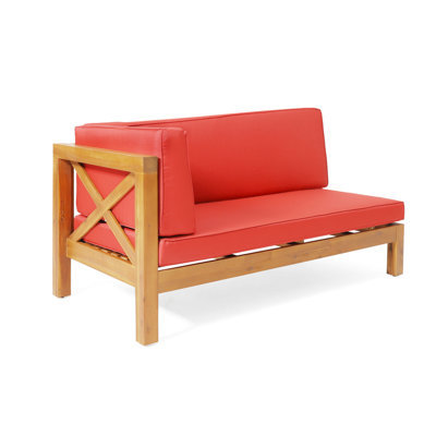Banc de coin gauche, rouge - bois et coussins d'eau pour un magnifique banc de chalet de forêt avec une retraite de campagne attrayante