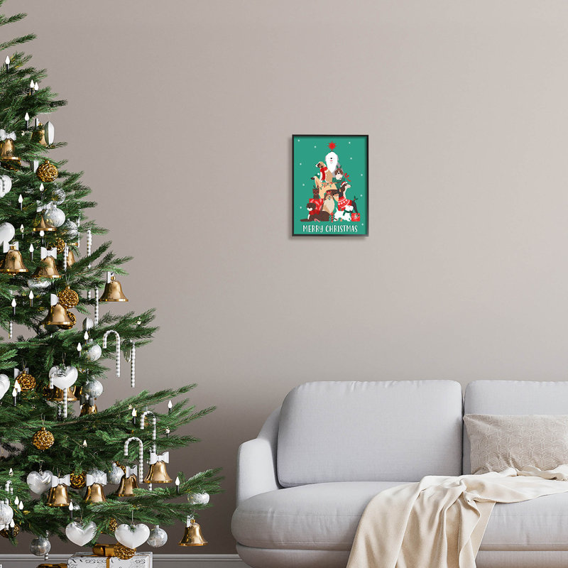 Merry Christmas Happy Dog at-116, Giclée encadrée noir minuit, H 14 po x l 11 po x P 1,5 po