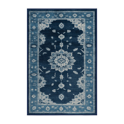 Machine Washable Overdyed Blue Area Rug
