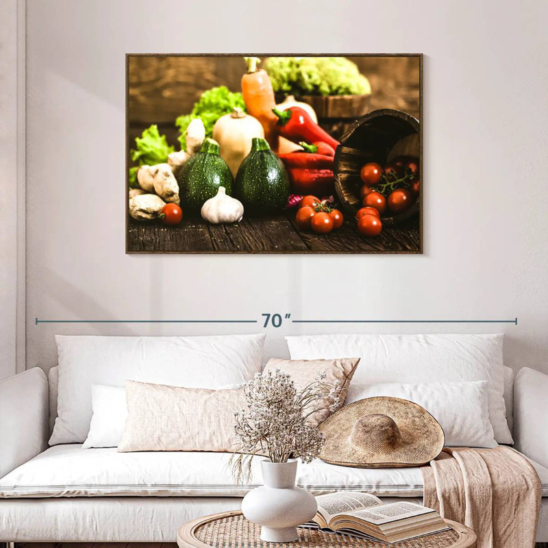 Légumes frais de la ferme, 43 po x 29 po, Cadre flottant noyer