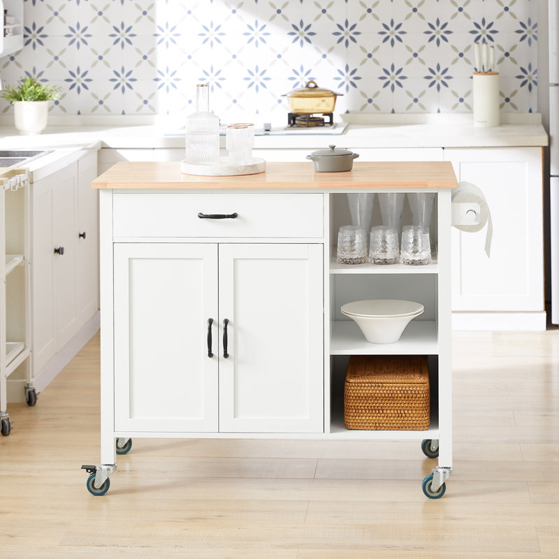 Thurner 108cm W Kitchen Island and with Locking Wheels