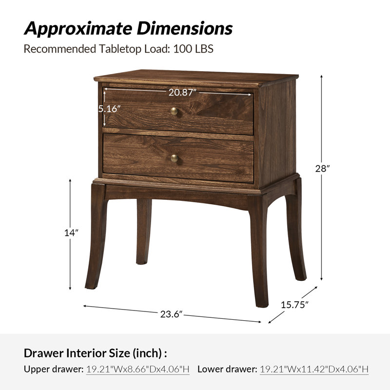 Table de chevet transitionnelle en bois massif H 28 po Einav, Walnut