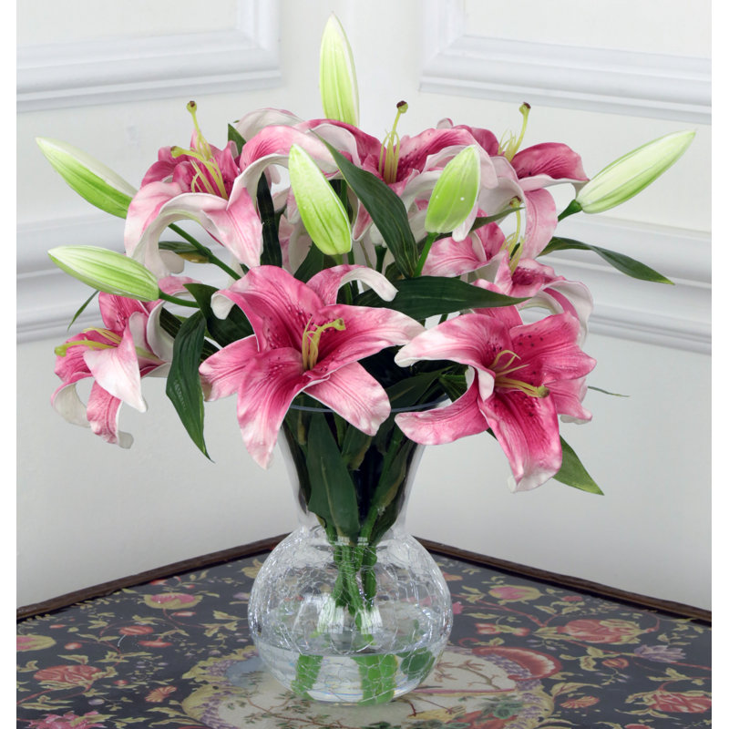Vase Of Lilies - 16 Inches, Pink