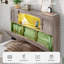 Cadre de lit de rangement simple Farmhouse avec tête de lit bibliothèque, lumières DEL, station de charge et 4 tiroirs, lit plateforme en bois, gris-2060004168-2062055373