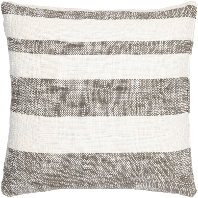 Sage and Cream Striped Woven Cotton Square Pillow
