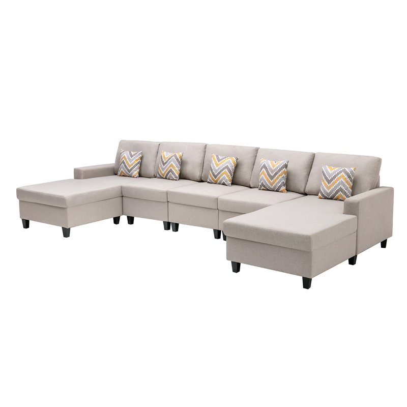 Canapé modulaire à méridienne double 5 pièces Latitude Run® avec coussins et pieds interchangeables, 100 % lin beige