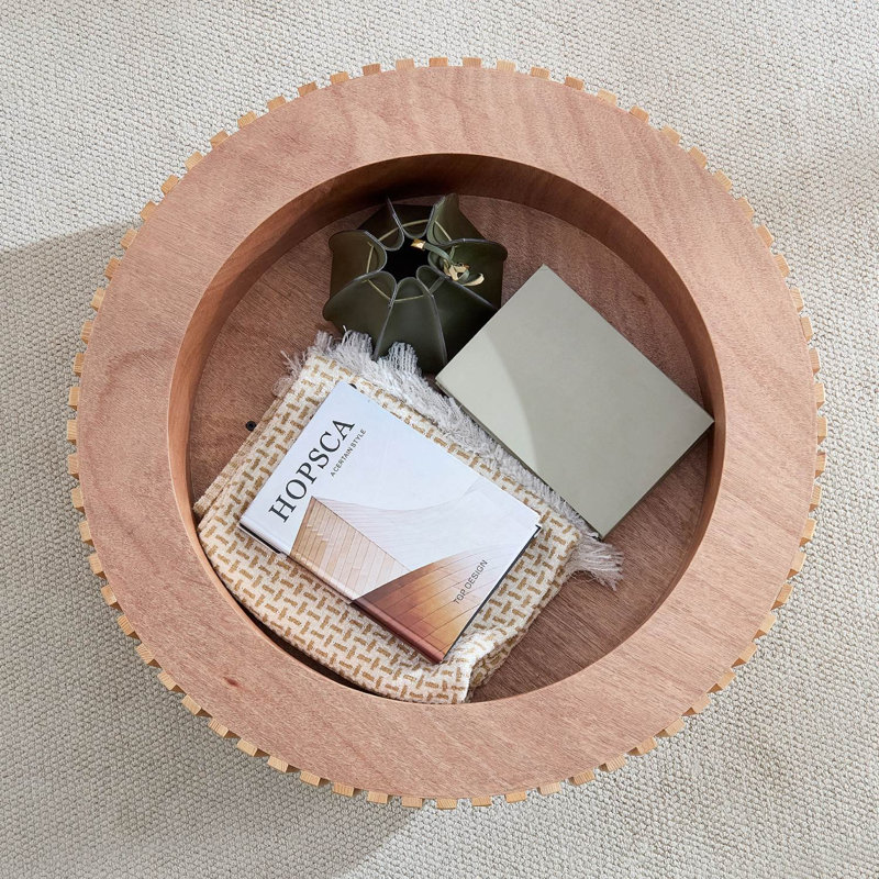 Table basse ronde en MDF avec rangement, Chêne