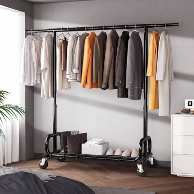 Heavy Duty 450 lbs Capacity Clothing Rack with Shelves, Garment Rack, Adjustable Rolling Commercial Grade Clothes Rack (45.66-70.86" Length, 64-68" Height) with Storage Shelf Black
