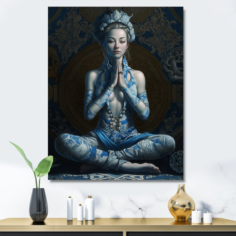 «Blue Yogini Meditation Spiritual Elegance I», reproduction sur toile, H 40 po x l 30 po, Toile tendue