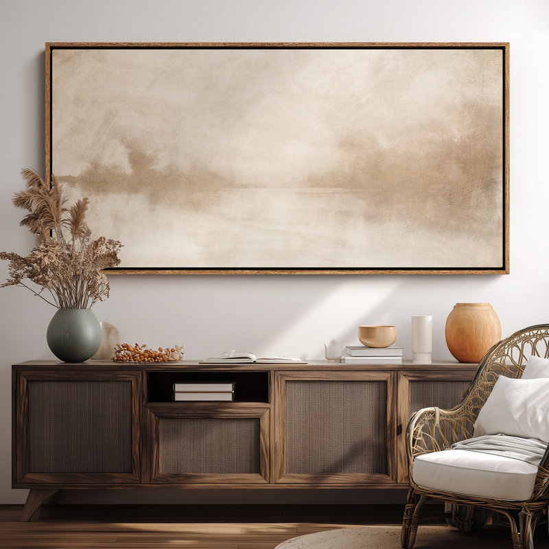 Extra large, doux, brumeux, neutre, paysage, impression d'art mural, H 30 po x l 60 po, Naturel