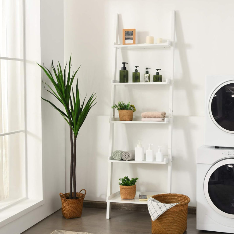 5-Tier Ladder Shelf, Wall-Leaning Bookshelf W/Open Shelves, Plant Flower Stand, Storage Display Organizer Rack, Multifunctional Bookcase For Living Room Home Office