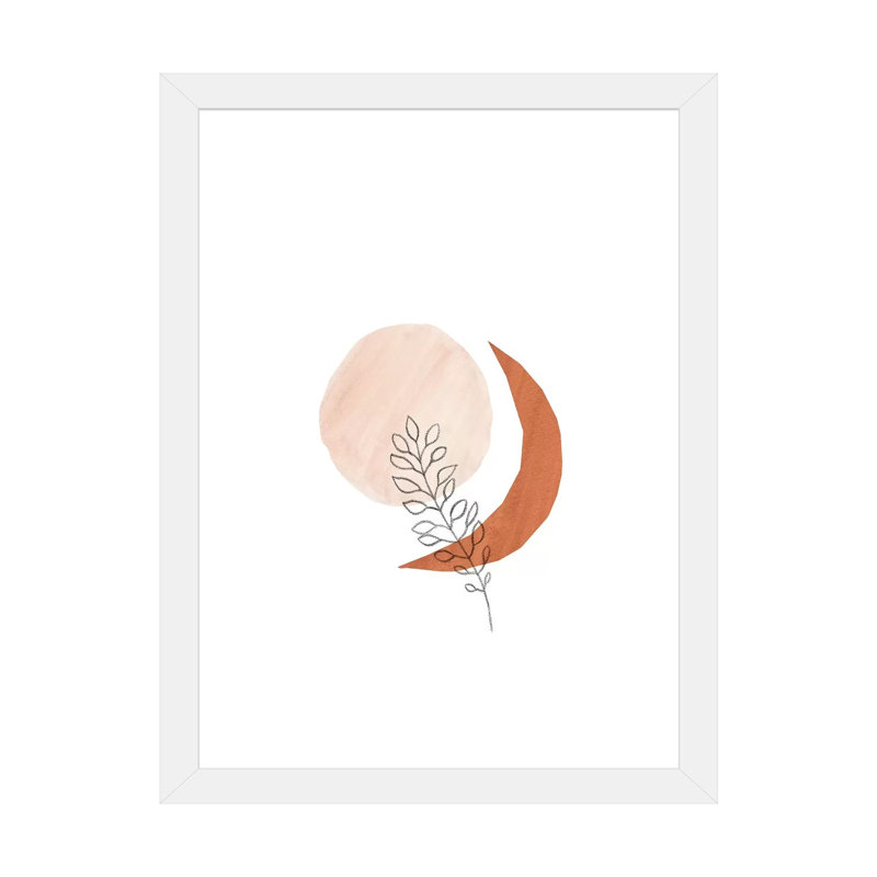 Soleil, lune et plante - reproduction d'art, H 32 po x l 24 po x P 1 po, Papier encadré blanc, Blanc