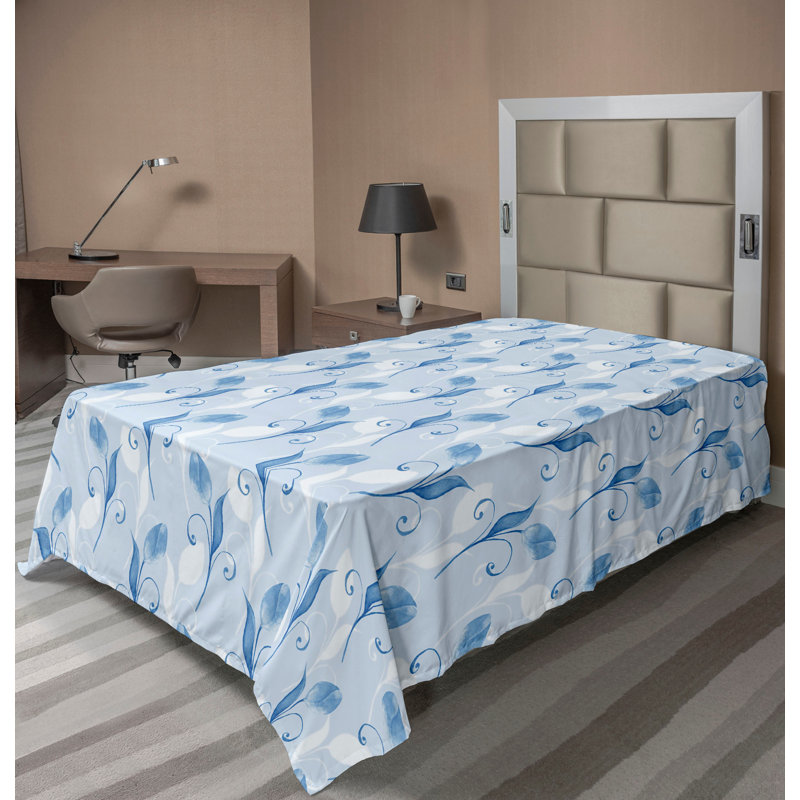 Ambesonne Floral Design Flat Sheet Jumble Cactus Flowers, Blue/White Floral, Twin XL Flat Sheet