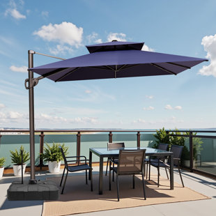9'x12' Rectangle Cantilever Patio Umbrella with Base – Effortlessly Movable by One Person