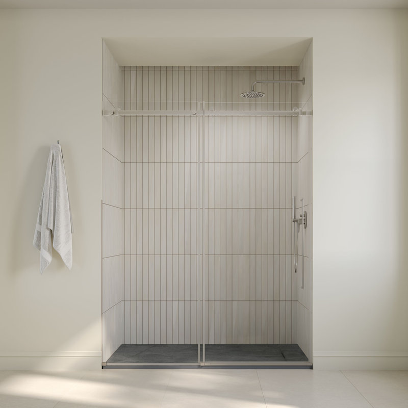 Receveur de douche rectangulaire extra-plat OVE Lenora 152,4 cm x 91,4 cm avec bonde latérale dissimulée en calcaire cimenté
