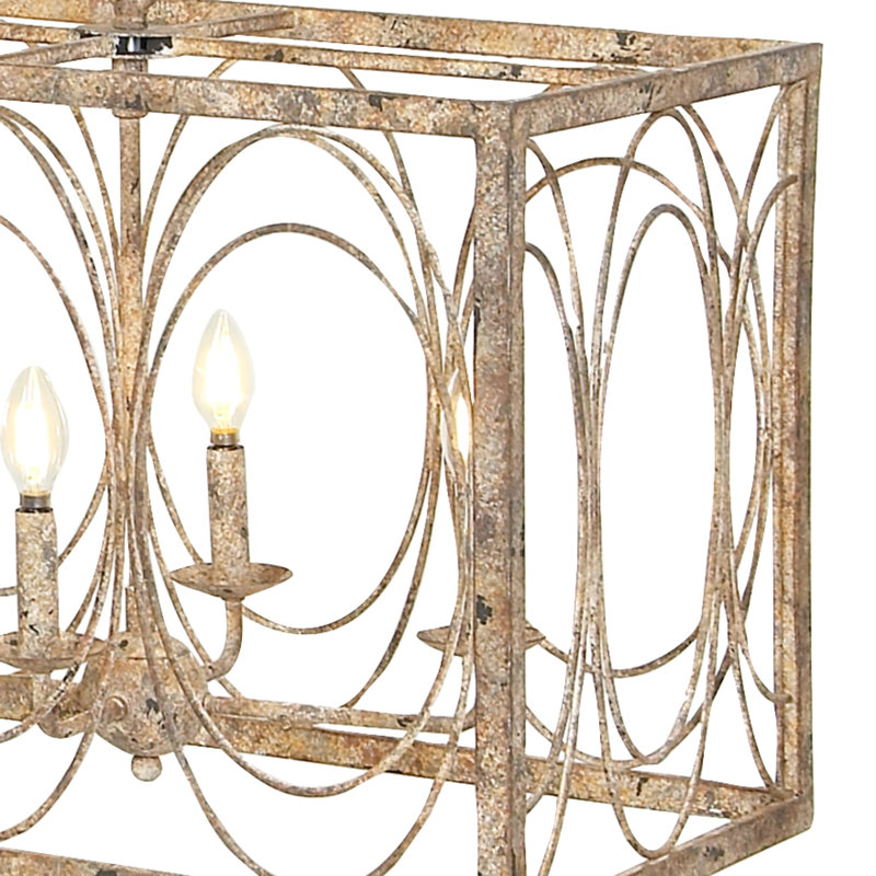 Euphony 8-Light Metal Caged Rectangular Linear Chandelier, 17.50" H x 48" W x 16" D