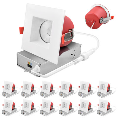 Ensemble de 12 ampoules encastrées carrées à DEL de 4 po Luxiter J-Box 5CCT 2700K-5000K, calibre 2, intensité de feu 15W, 1000LM, 38 °, intensité variable, homologué ETL