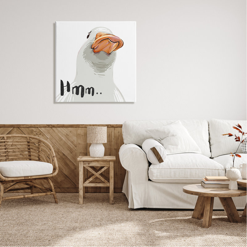 Funny Duck Thinking Face Canvas Art in White and Orange