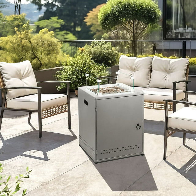 Square Stainless Steel Propane Smokeless Fire Pit, Gray