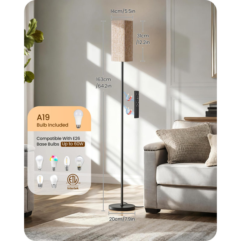 Dimmable Floor Lamp With Remote & Foot Switch, For Living Room Use, Dark Beige