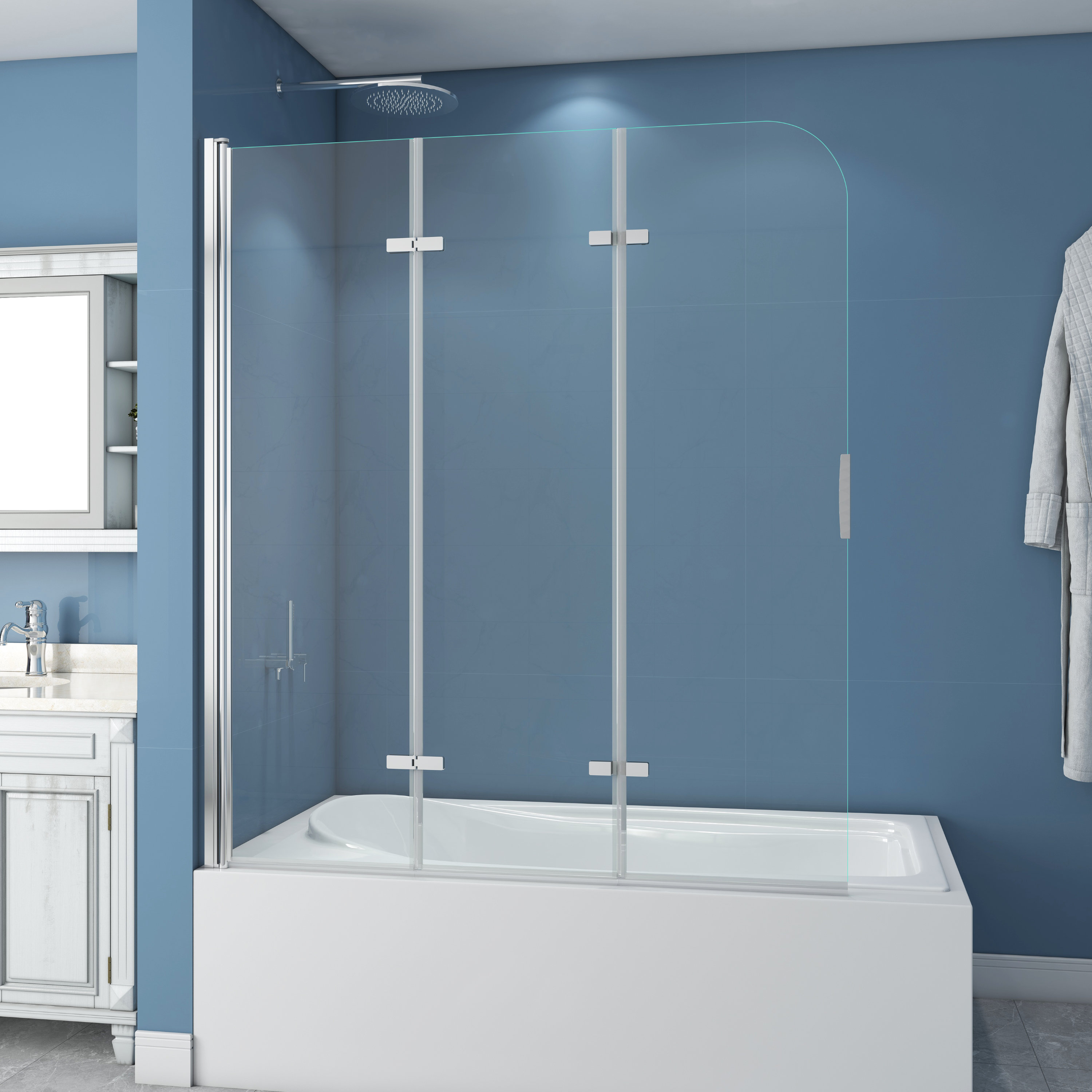 Hypertaire 51" W x 59"H Three Plates Folding Tub Door Bathtub Screen ...