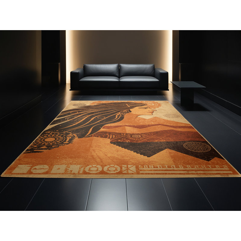 Tapis brun rustique lavable à la machine Hamilton Pachamama - Reliure brun clair, 7 x 9