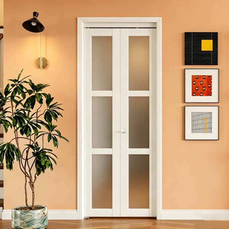 Porte pliante en bois manufacturé 3-Lite avec ensemble de quincaillerie d'installation, 32 po x 80 po