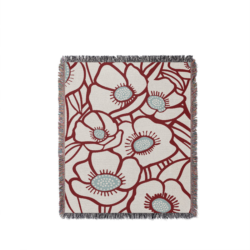 Jeté floral en coton, 50 x 70, Rouge