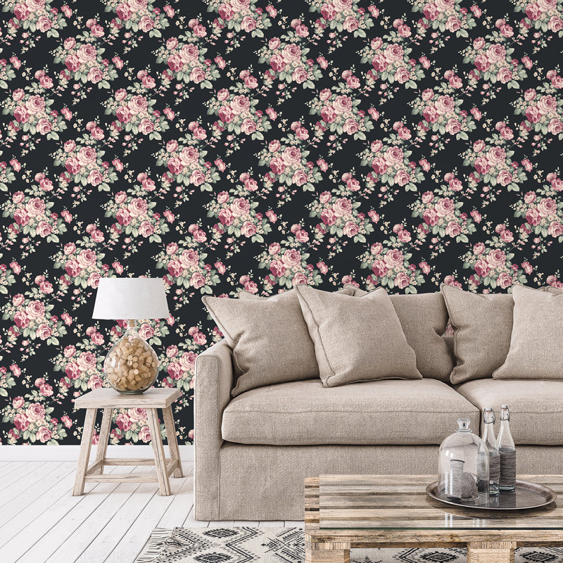 Garretson 10m x 52.8cm Satin Wallpaper Roll, Pink/Black