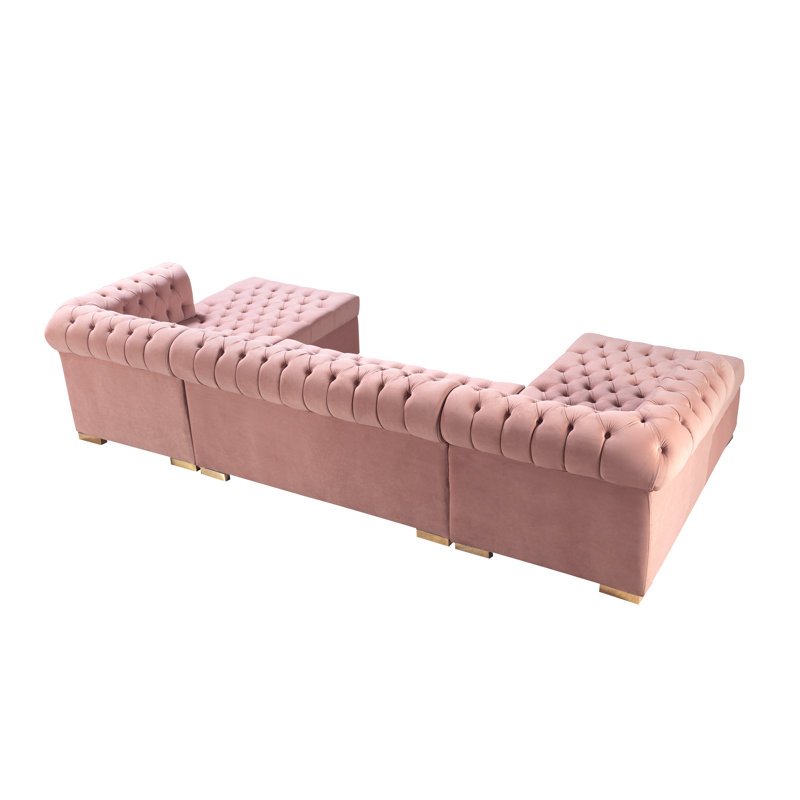 Canapé modulaire en velours rose Lorena, Velours rose
