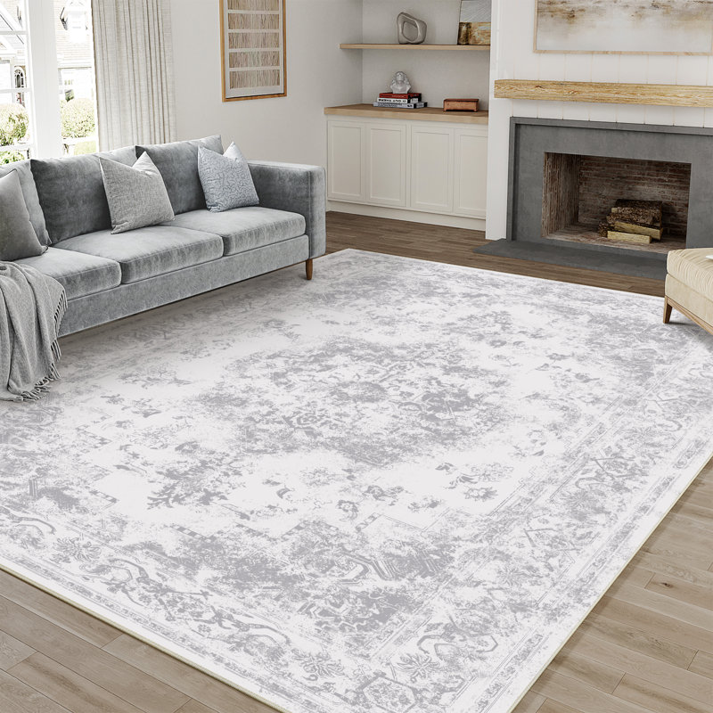 Tapis gris élégant et moderne tissé à la machine, Rectangulaire 8 pi x 10 pi