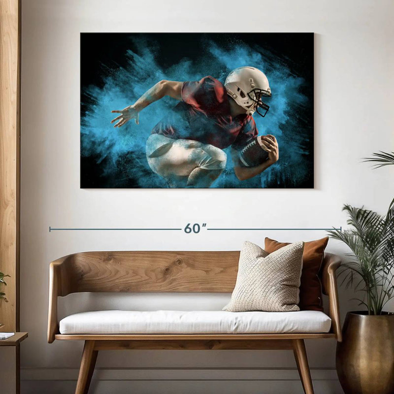  «Joueur de football en action, H 32 po x l 48 po