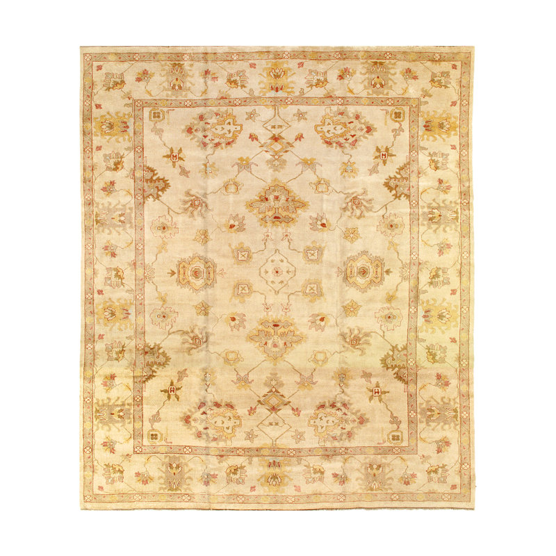 Tapis turc unique en laine noué à la main Oushak beige de 12 pi x 14 pi