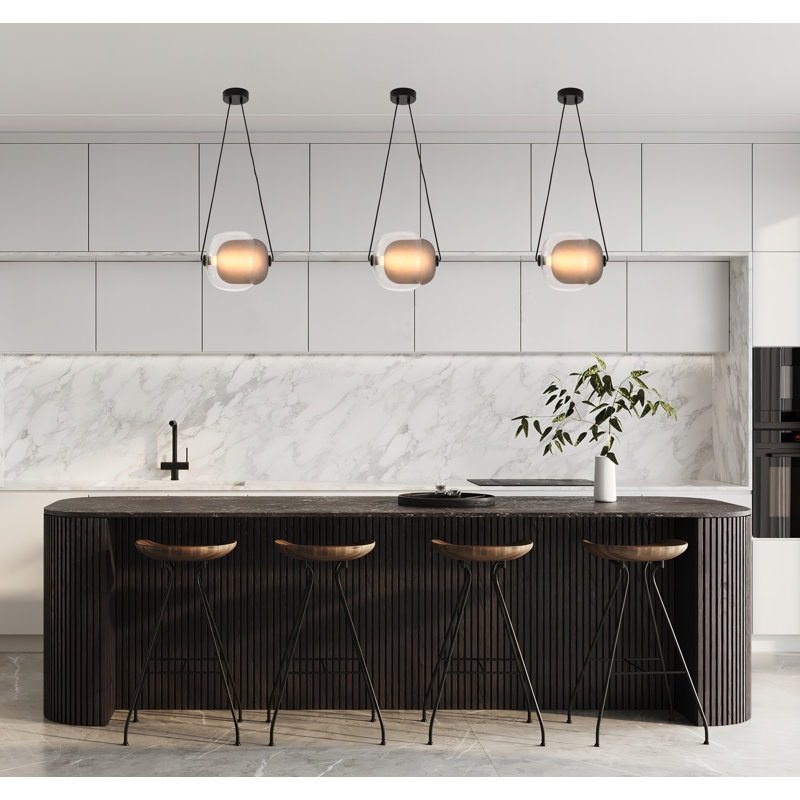 Luminaire suspendu 1 lumière DEL noire avec abat-jour en verre transparent et fumée, Transparent