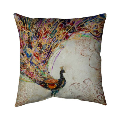 Peacock with gold feathers - 26"x26" Throw pillow cover - Poly twill - Print on demand