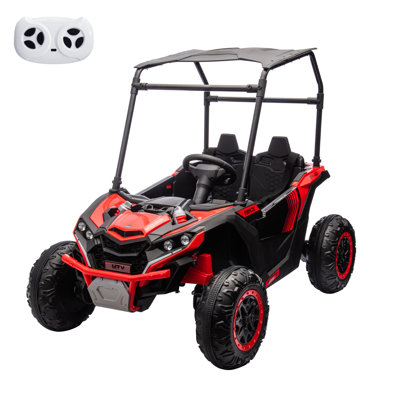 24V Kids Ride-On UTV, 2-Seater Electric Off-Road Truck with Sun Shade, 4WD, Parent Remote Control, LED Lights, Shock Absorbers, One-Click Start & Music Player