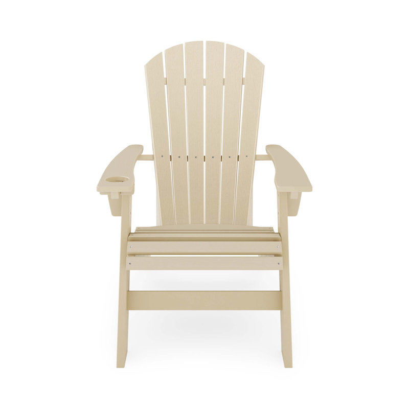 Sturdy HDPE Poly Lumber Adirondack Chair for Poolside, Patio, and Garden Relaxation with Curved Back, Beige