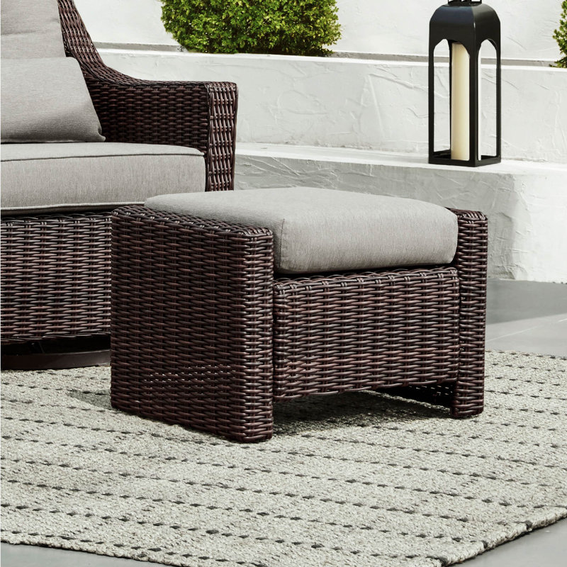 Fauteuil de patio pivotant avec repose-pieds Keaisha, Gris brunâtre / brun