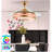 42" HHK Smart Home Shop Ceiling Fan With Crystal Light - Retractable Blades, 7-Color Dimmable LED, Reversible Golden Fan For Dining Room, Living Room, Bedroom, Ambient Lighting