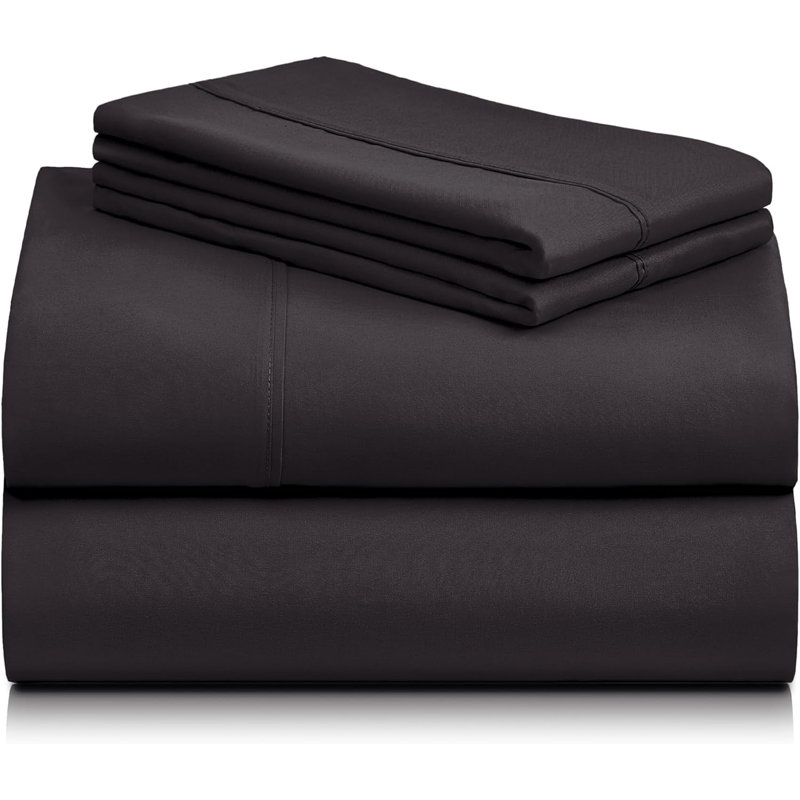 Luxclub 4 PC Black King Silky Soft Cooling Extra Deep Pocket Performance Sheet Set, King Sheet Set with 2 Pillowcases, Black