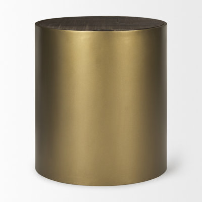 Modern 22" Antiqued Gold Drum End Table with Storage