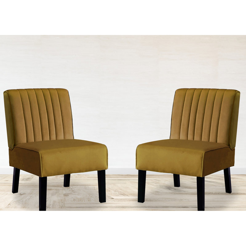 Chaises d'appoint Mid-Century modernes, revêtement en velours jaune avec pieds en bois massif, revêtement 2 pièces, attrait intérieur