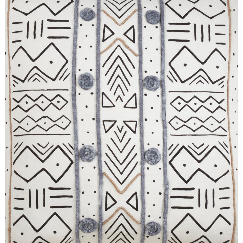 20 in. White Mud Cloth Cotton Throw Pillow Cover
