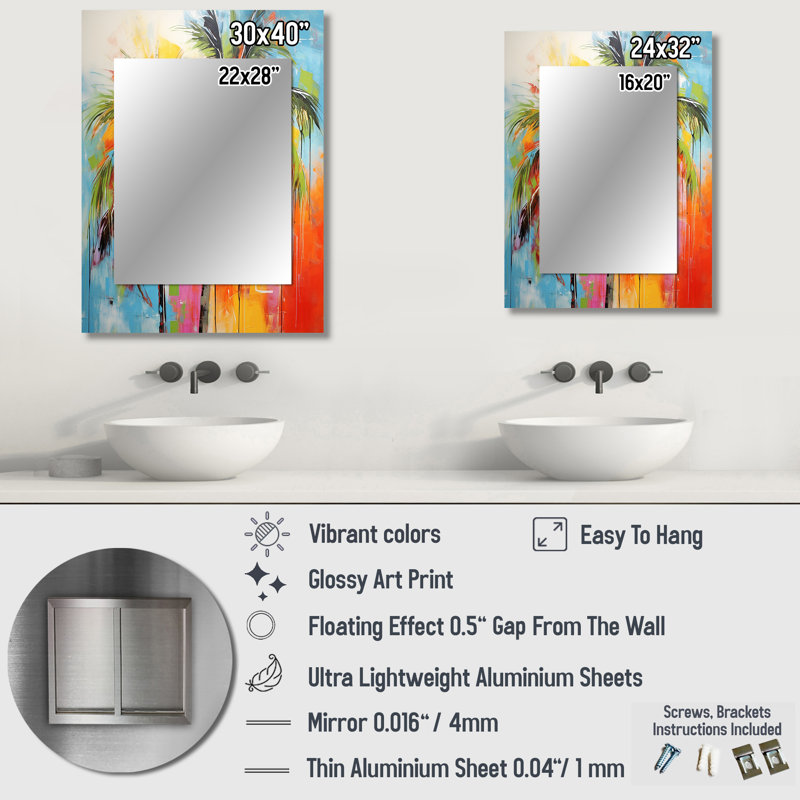 Popart Palm Trees I - miroir décoratif Palms, miroir mural traditionnel, impression d'art en métal, 40 po x 30 po