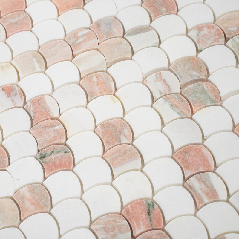 Carreau de mosaïque en forme de poisson en forme de poisson rose de Thassos 11 po x 11 po Rosendal (4,2 pieds carrés / caisse, paquet de 5)