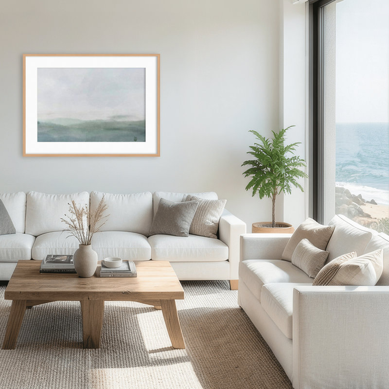 Coastal Retreat Cerulean Serenity, 30" H x 40" W x 1.125" D, Framed Matted Print, Beige